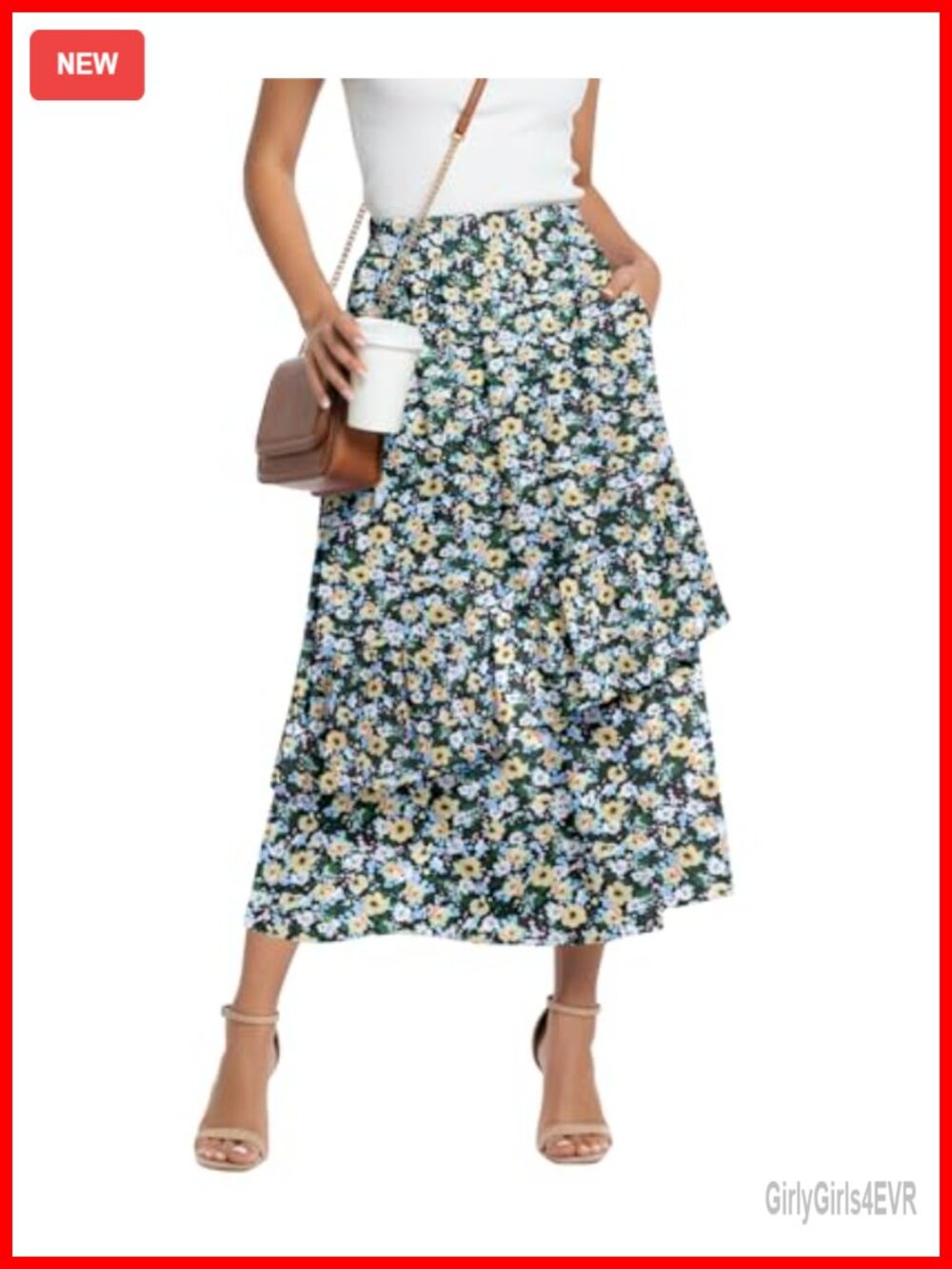 Womens Maxi Skirt with Pockets High Waisted Elastic Waist A-Line Long Summer